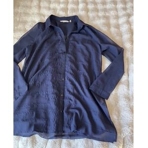 Soft Surroundings Navy Sheer Embroidered Tunic Blouse‎ Cover Up